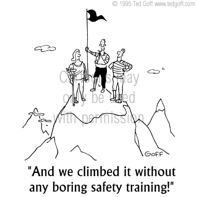 safety cartoon 1177: Man dangling from ceiling: 