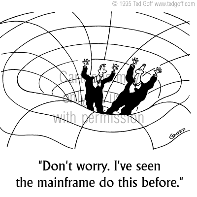 computer cartoon 1657: Giant wave about to engulf man: 