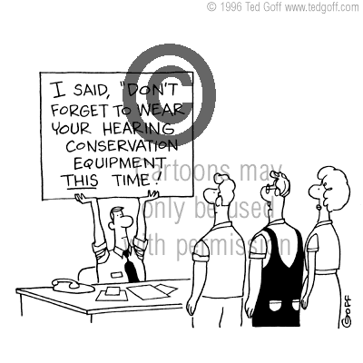 safety cartoon 2086: Worker and sign: 
