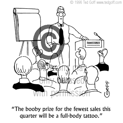 sales cartoon 2061: Jumble of giant blocks, and pillar titled 