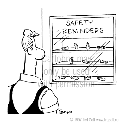 safety cartoon 2141: Worker and sign: 