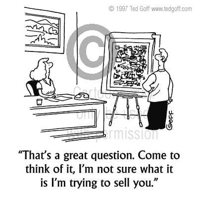 sales cartoon 2186: Salesman to tombstone that reads, 