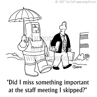 safety cartoon 2179: Manager to squished worker: 
