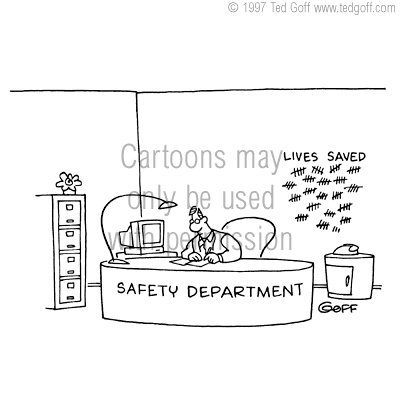 safety cartoon 2200: Worker with unfinished sign: 