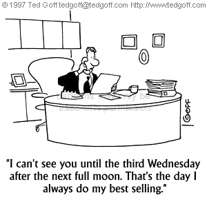 sales cartoon 2241: Buyer reading book, 