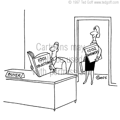 sales cartoon 2280: Desk with in tray labeled: 