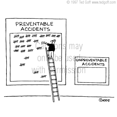 management cartoon 2275: Two signs in hallway: 