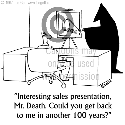 sales cartoon 2566: Chart: Problems. (Turned upside down the chart's title is: Opportunities.)