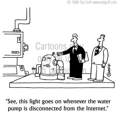 management cartoon 2669: In meeting with one person with giant mouth: 