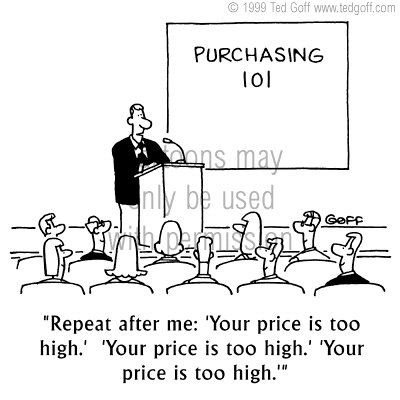 sales cartoon 2722: Guru: Sorry, wisdom isnt cheap. Make me an offer.