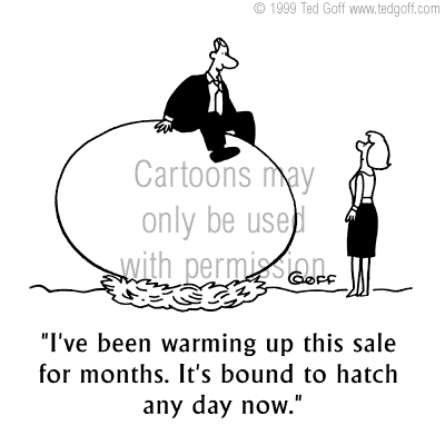 sales cartoon 2738: Secretary remarking on light over door: 