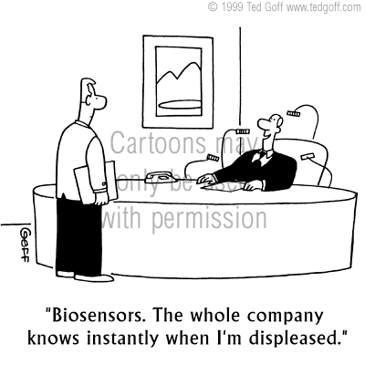 customer service cartoon 2751: At bottom of 20 foot tall document beside water fountain: 