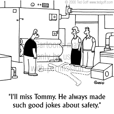safety cartoon 2936: Sign over mirror: 