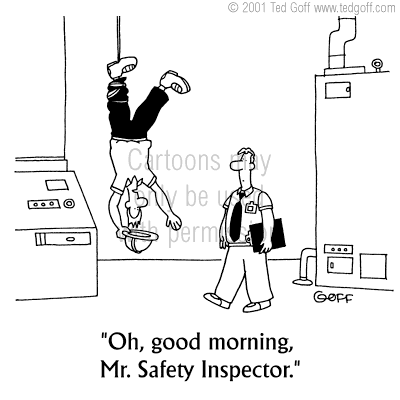 safety cartoon 3328: Bandaged man with sign: 