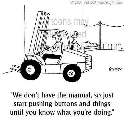 safety cartoon 3371: Man about to drill into 