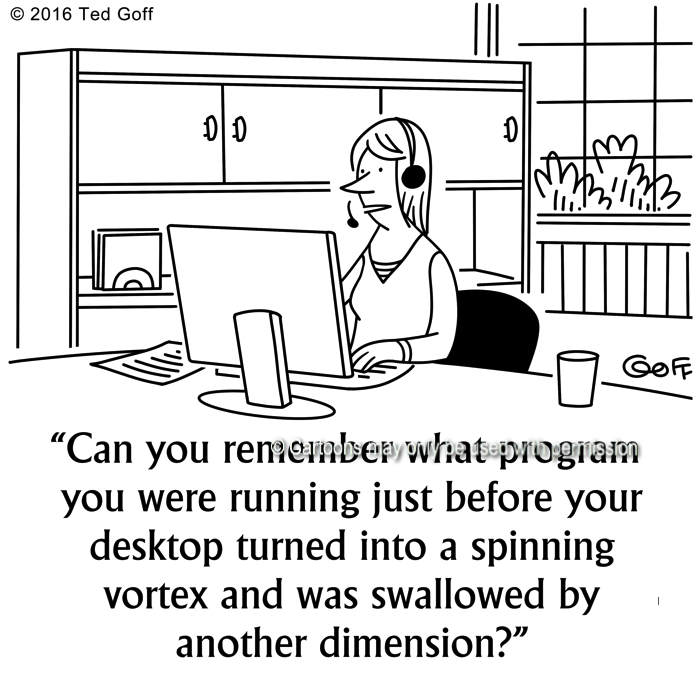 Computer Cartoon 7590 Can you remember what program you were running just before your desktop